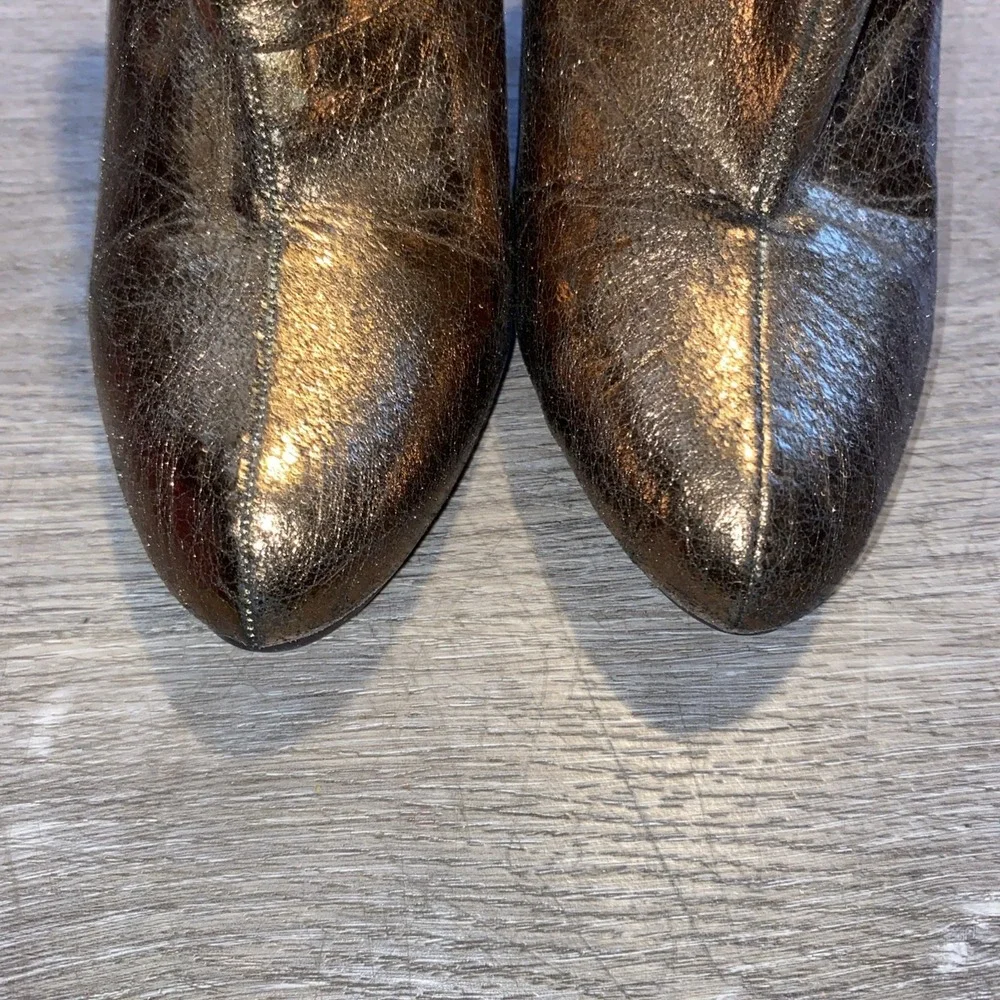 VINTAGE Y2K WET SEAL‎ METALLIC GOLD BOW HEEL SLIP-ON ANKLE BOOTIES SIZE 7.5